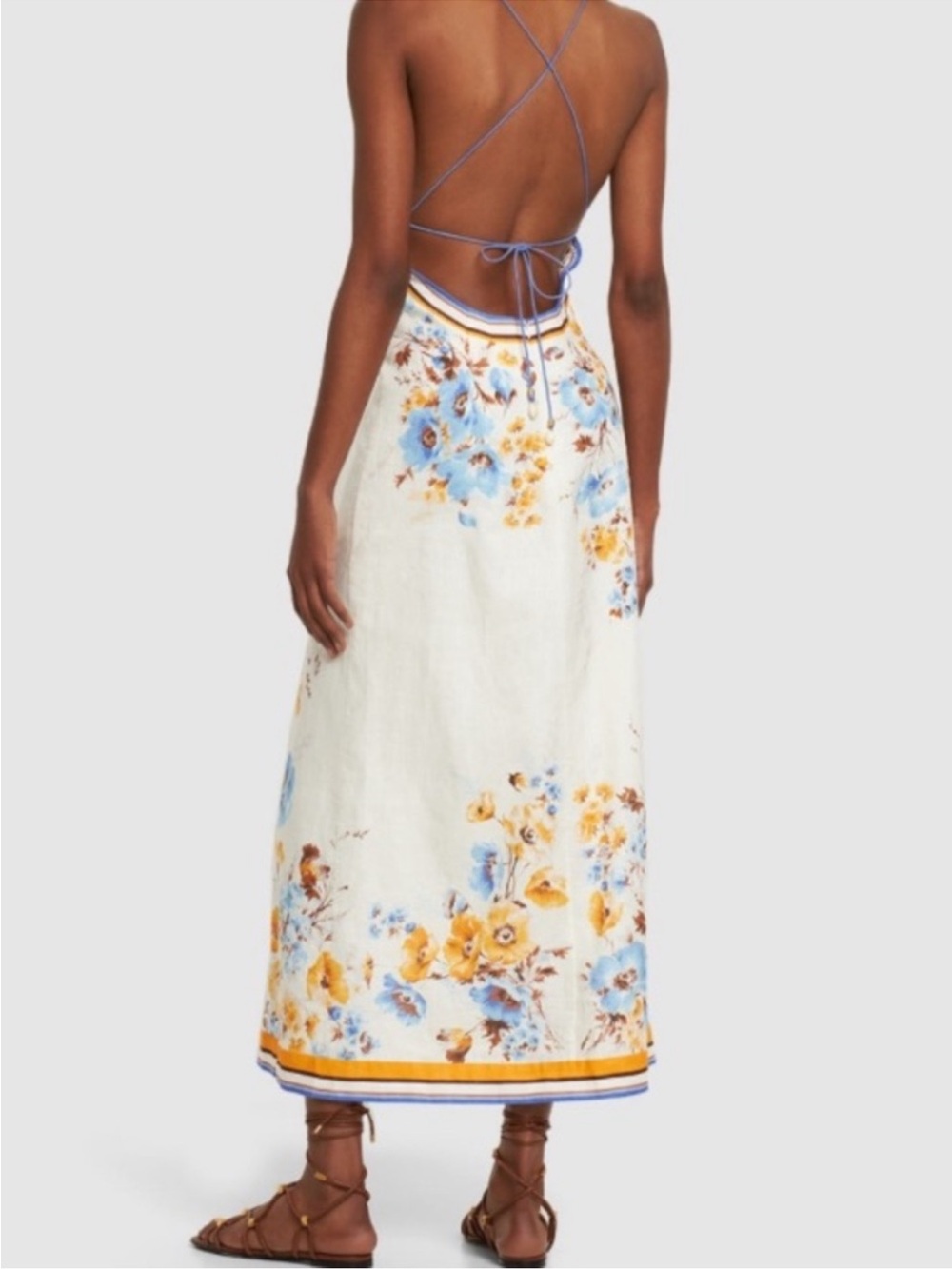 COMMENSE Blue White Floral Print Open Back Midi Dress NWT - Picture 14 of 16